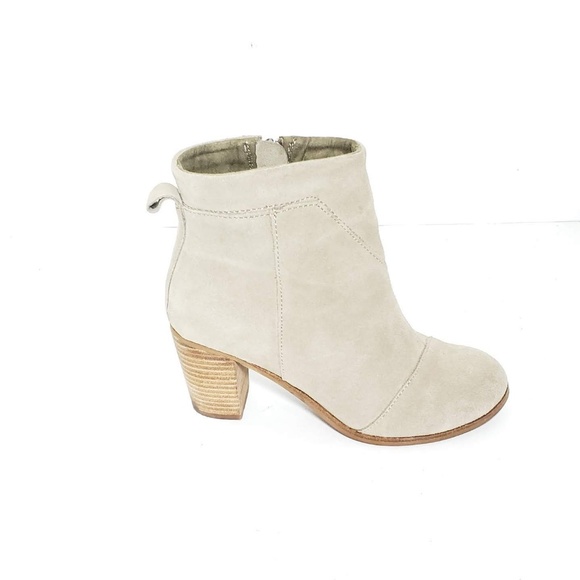 Toms Booties Lunata Taupe Suede Heels Ankle Size 6 - Picture 5 of 8